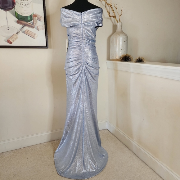 🔥Eliza J Metallic Silver Off-the-Shoulder Evening Gown - Picture 10 of 15